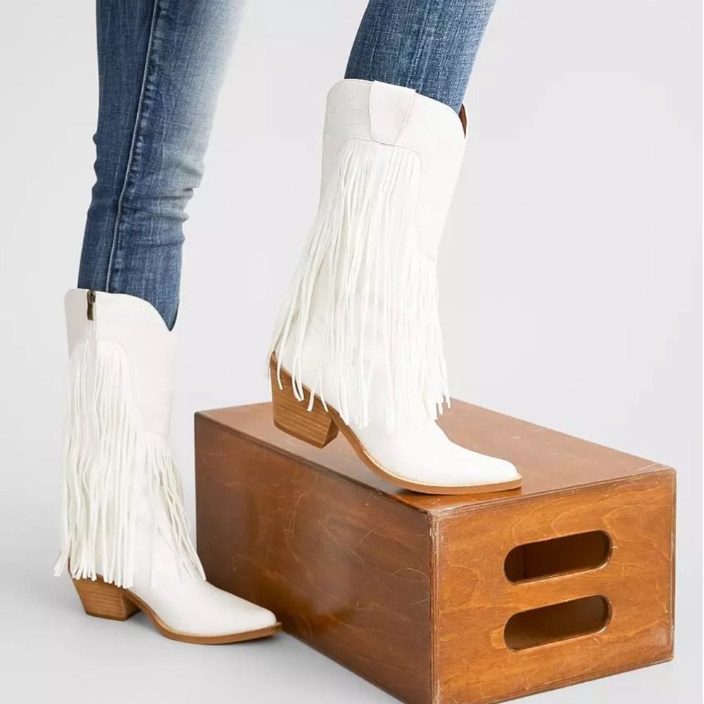 White Fringe Cowboy Boots size 7